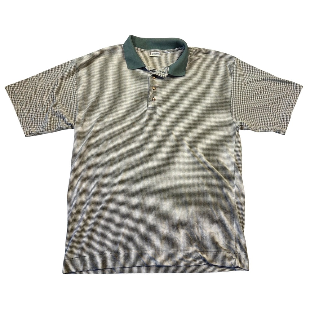 Vintage Bugle Boy Company Mens Green Houndstooth Polo Shirt XL Short Sleeve 90s